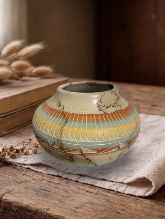 Horsehair Other - Signed Horsehair Pottery Studio Vase | Southwest Art Pottery | Handcrafted Ceram
